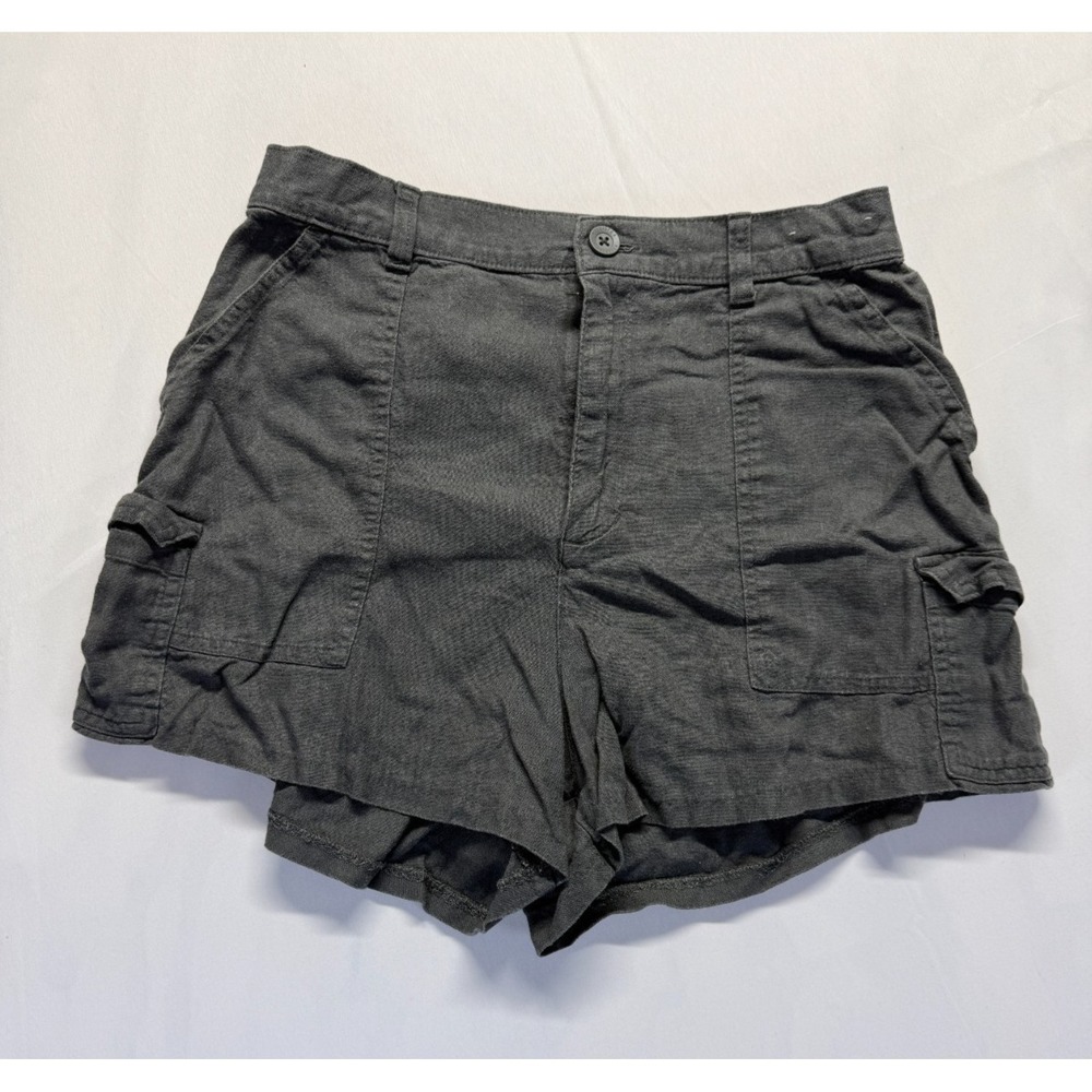 Hollister‎ Soft Cargo Shorts Womens Medium Charcoal Linen Blend Ultra High Rise